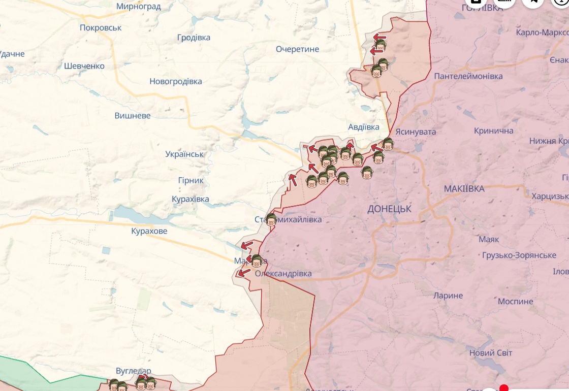 СГ: русские штурмуют Бахмут, атака под Марьинкой и Авдеевкой, ВСУ отбили 92 атаки - карта