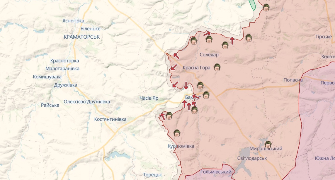 СГ: русские штурмуют Бахмут, атака под Марьинкой и Авдеевкой, ВСУ отбили 92 атаки - карта