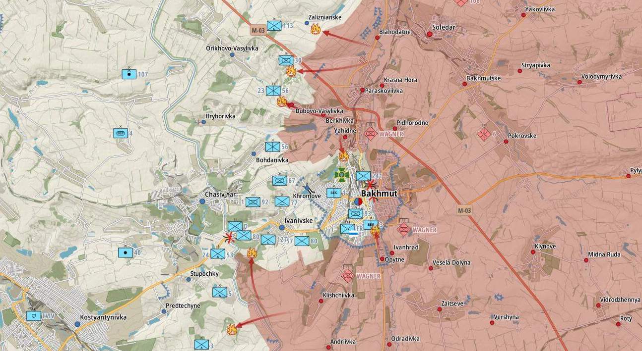 Фронт под Бахмутом (Карта: Военная земля)
