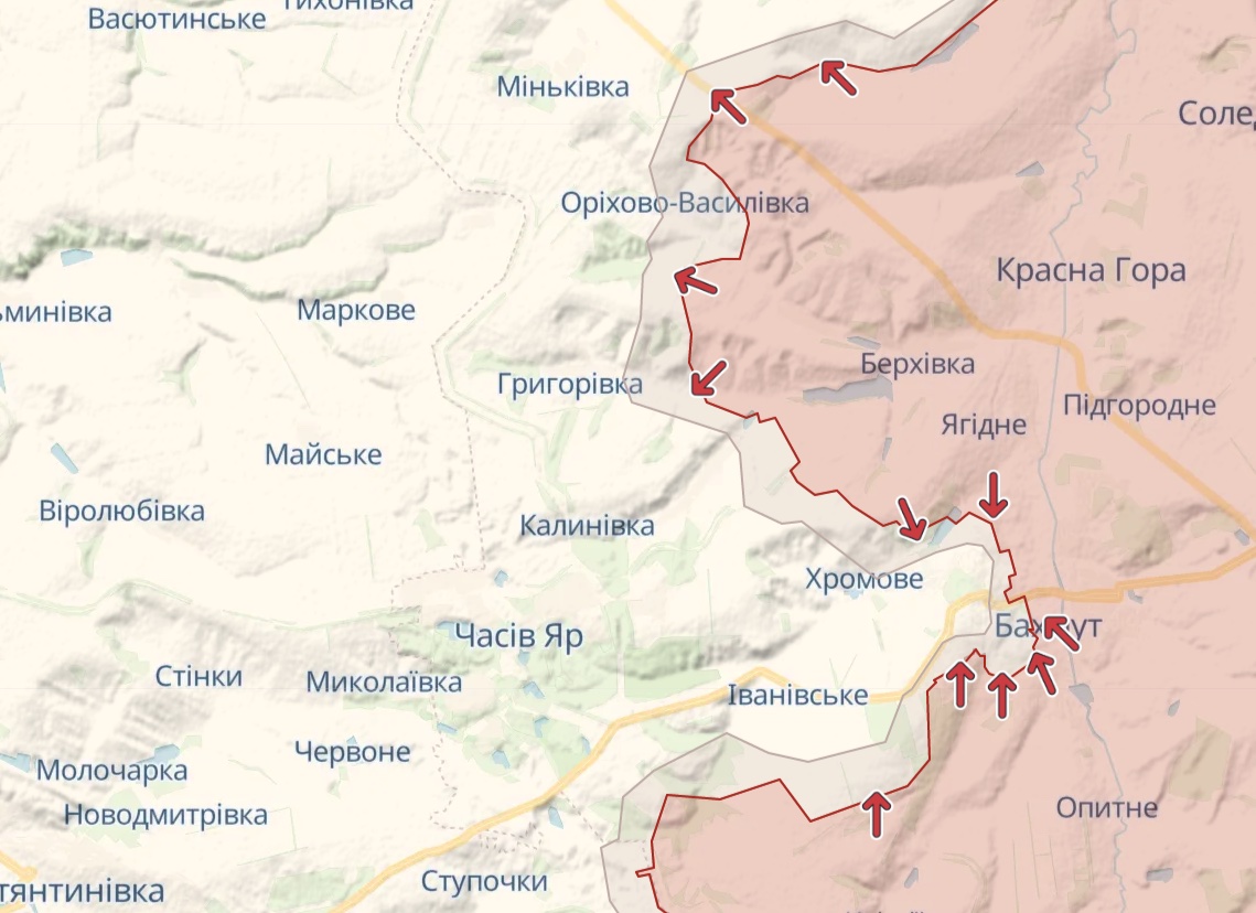 Генштаб: За Бахмут, Авдеевку и Марьинку идут напряженные бои - карта