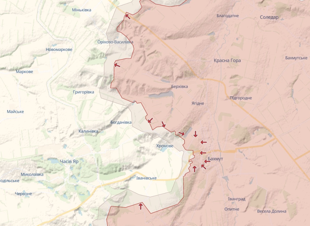 Генштаб: За Бахмут идут тяжелые бои, атаки русских на Марьинку и Авдеевку отбиты - карта