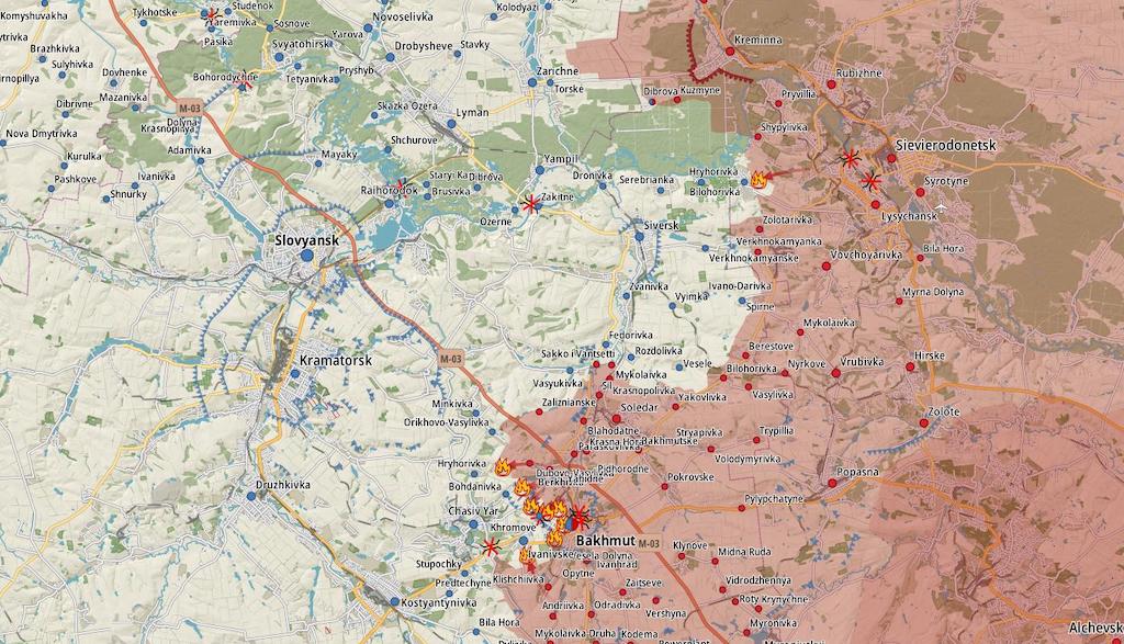 Фронт у Кременной и Бахмута (Карта: Военная земля)