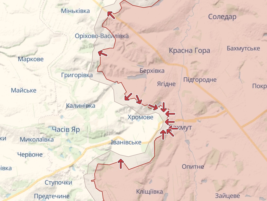 Генштаб: Бои за Бахмут продолжаются, русские атакуют Марьинку и Авдеевку - карта