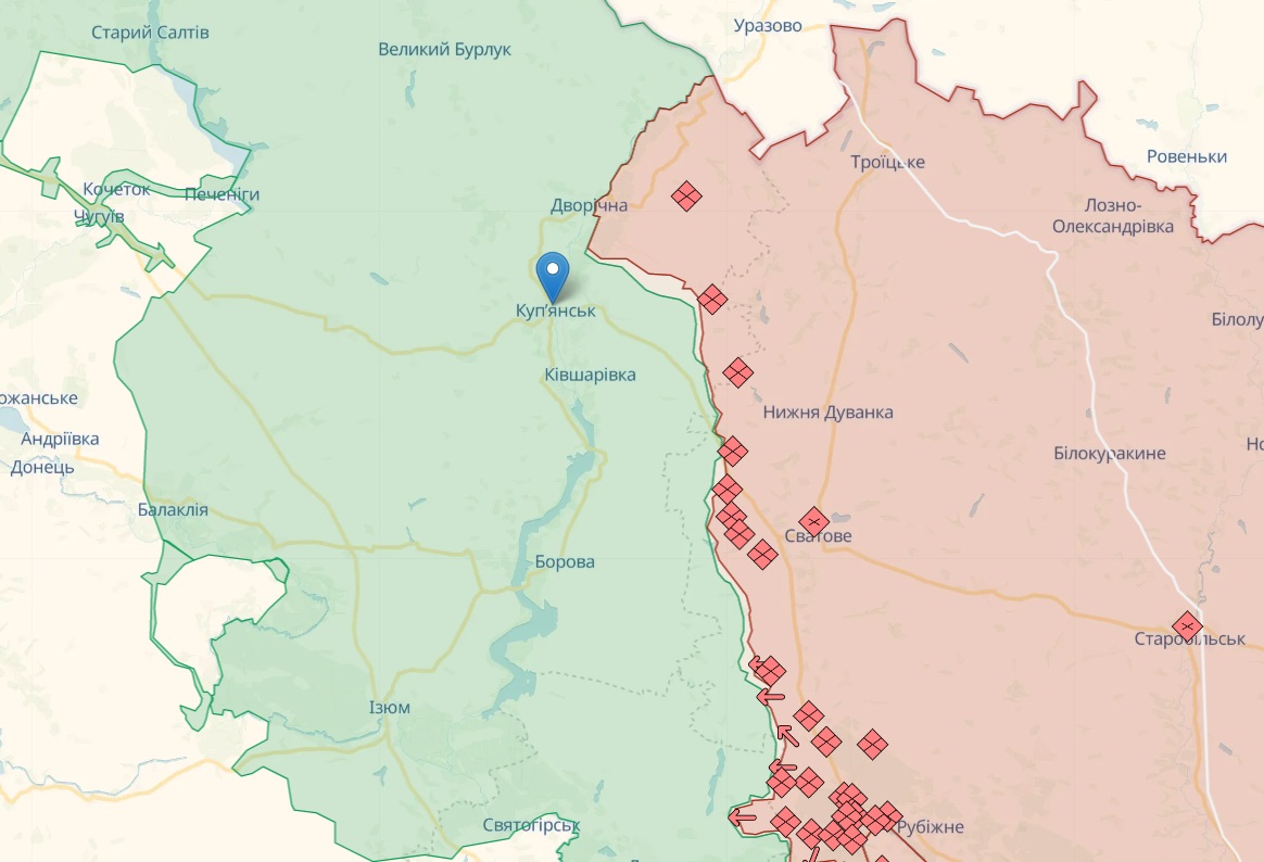 Русские проходят район под Купянском, идут бои под Бахмутом и Марьинкой - карта