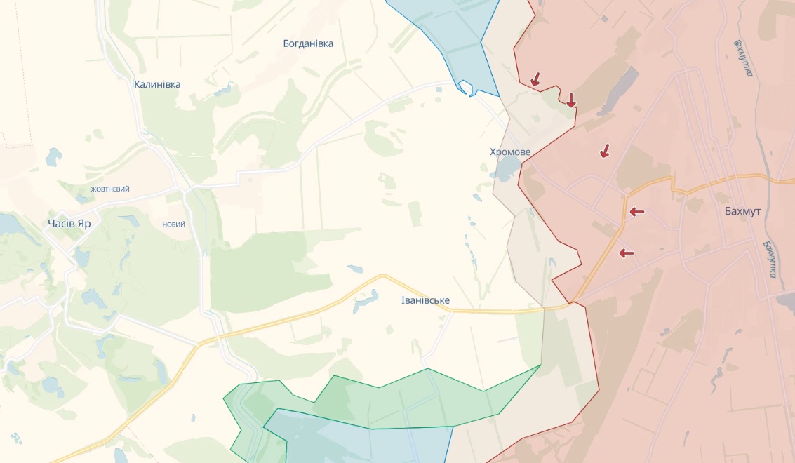 Генштаб доложил об обстрелах РФ по дороге на Часов Яр, про Бахмут не сообщает - карта