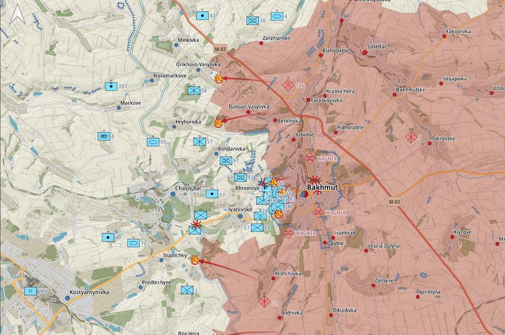 Фронт под Бахмутом (Карта: Военная земля)