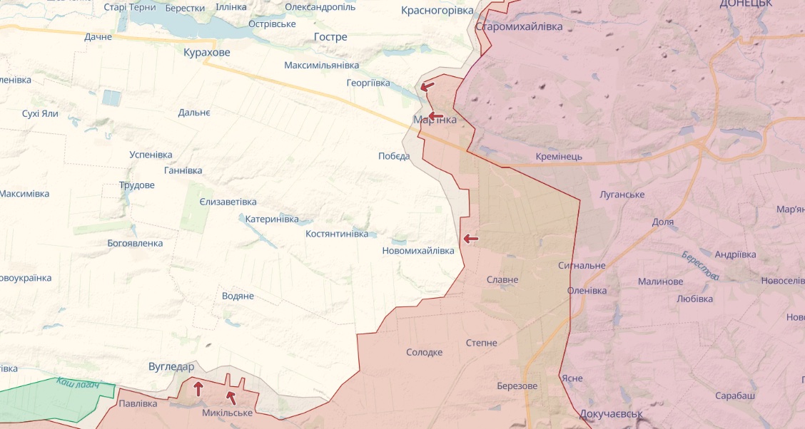 Генштаб: Оккупанты штурмуют Бахмут, штурмуют Ивановское и Марьинку - карта