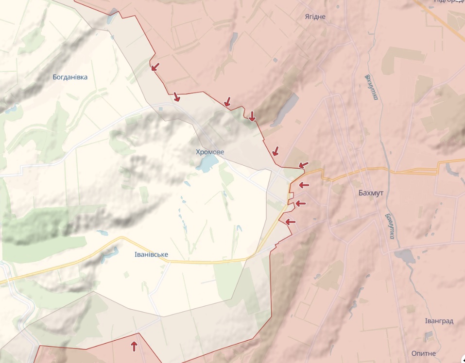 Генштаб: Идут бои за Бахмут и дорогу туда. Атаки под Авдеевкой и Марьинкой отбиты - карта