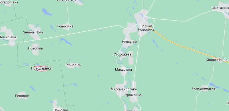 Новодаровка отмечена красным (Карта: googlemaps.com)