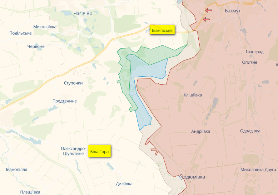 Генштаб: Россия пытается продвинуться в Марьинке и под Бахмутом - карта