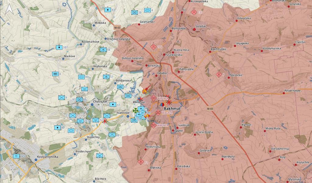 Фронт под Бахмутом (Карта: Военная земля)