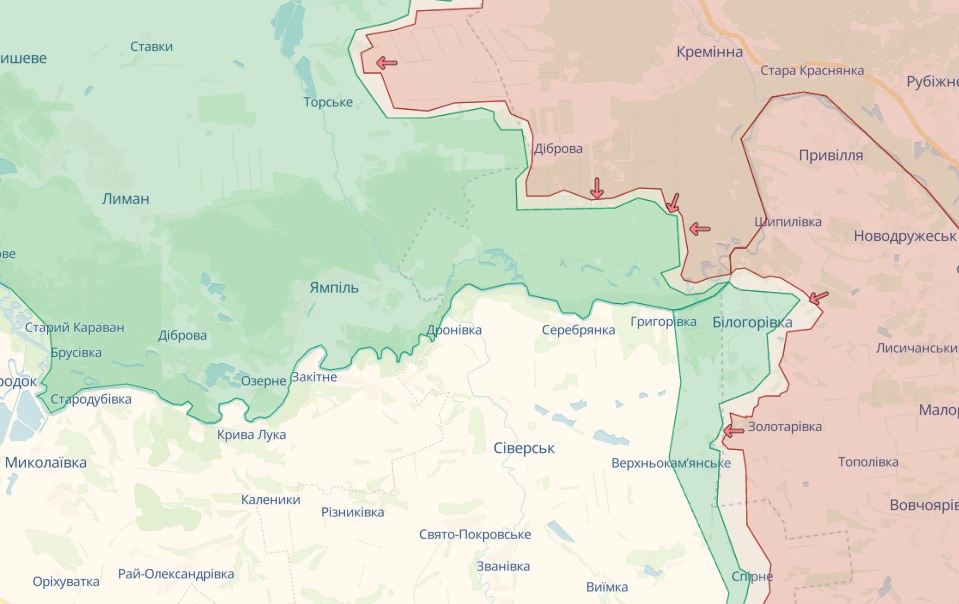 Генштаб: Атака русских на флангах Бахмута, в районе Марьинки, Авдеевки и Лимана - карта