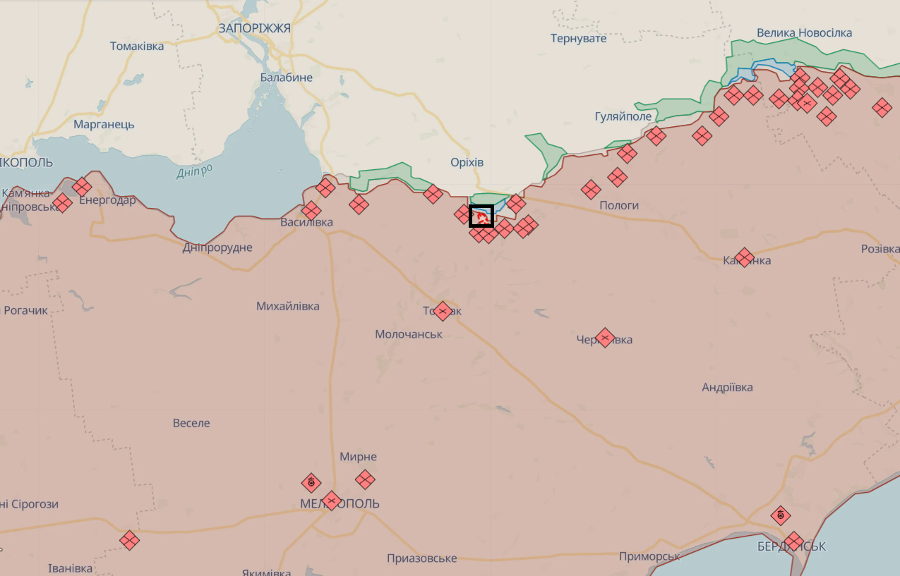 РФ второй день пробует наступать на Запорожском направлении, задействовала авиацию – карта