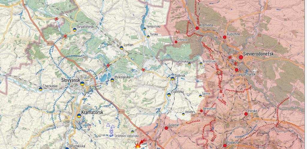 Фронт в районе Кременной (Карта: Military Land)