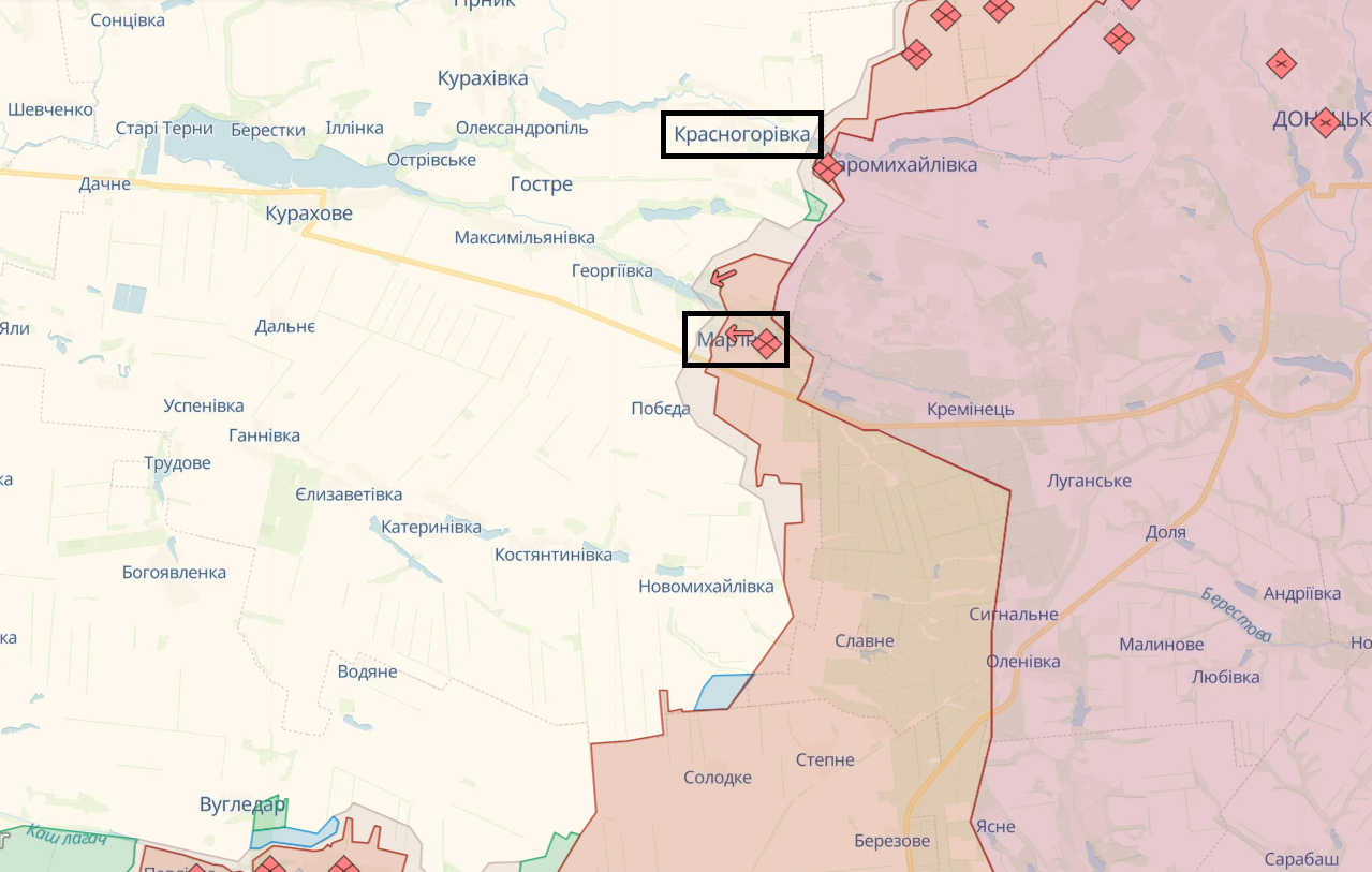 Россия пыталась вернуть утраченное у Урожайного, наступала на шести направлениях – карта