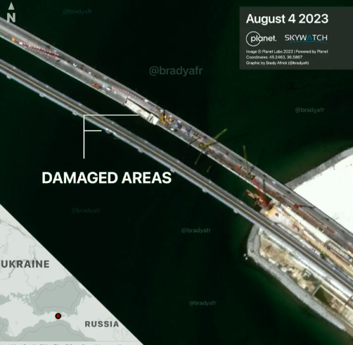 Крымский мост. Появились спутниковые снимки ремонта переправы за месяц после удара дронами