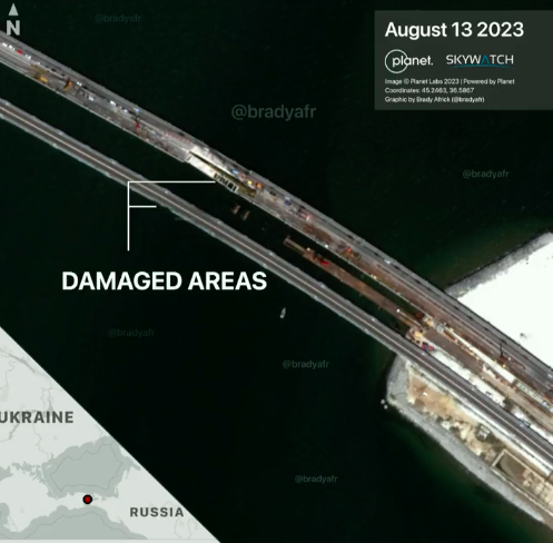 Крымский мост. Появились спутниковые снимки ремонта переправы за месяц после удара дронами