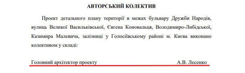 Фрагмент утвержденного детального плана территории с указанием разработчиков