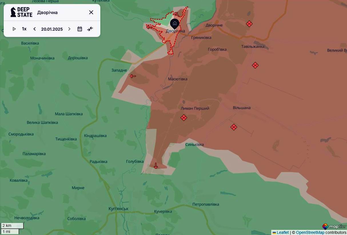 Линия фронта в районе Двухлетнего по состоянию на 20 января/DeepStateMAP