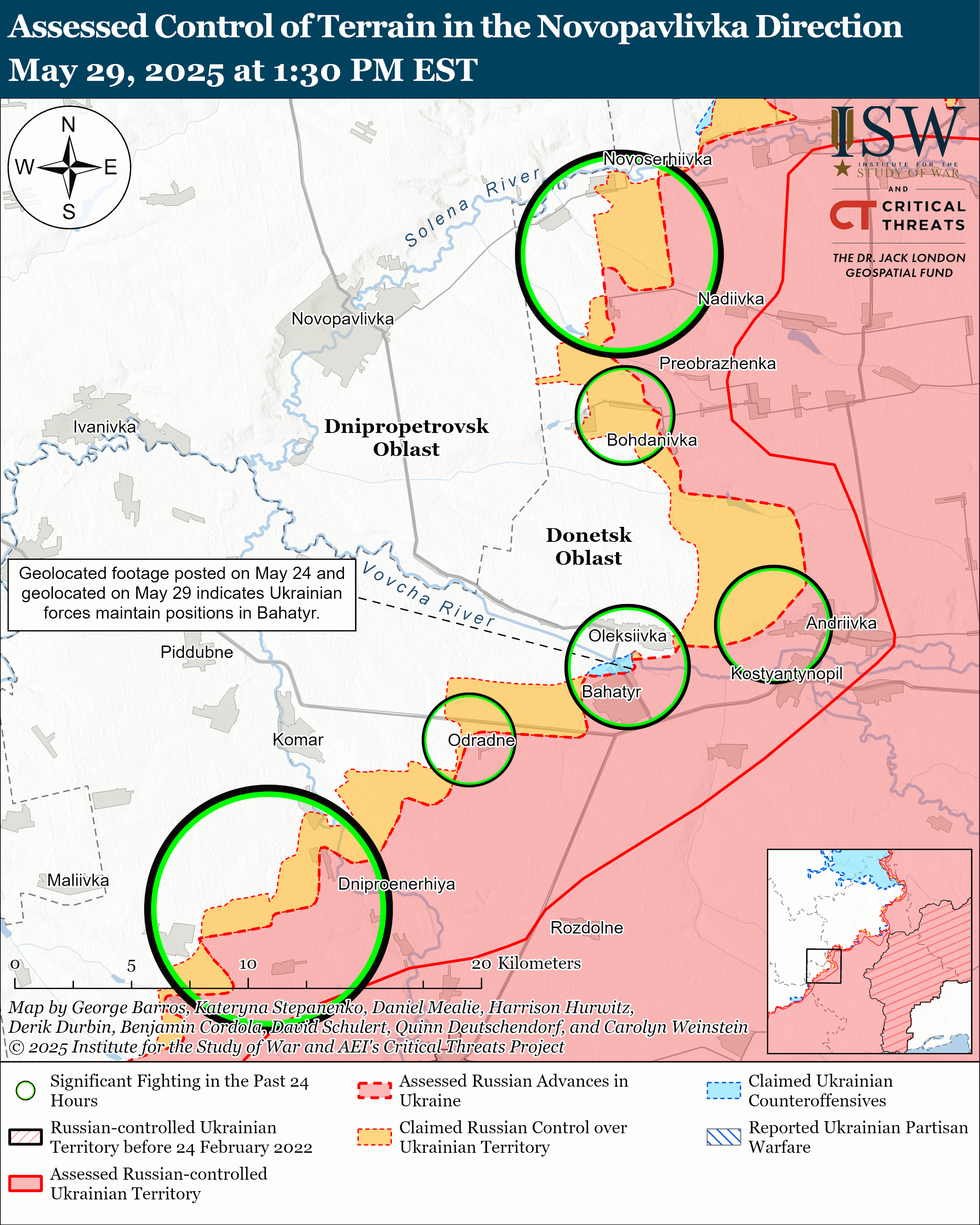 Лінія фронту на новопавлівському напрямку станом на 29 травня/ISW