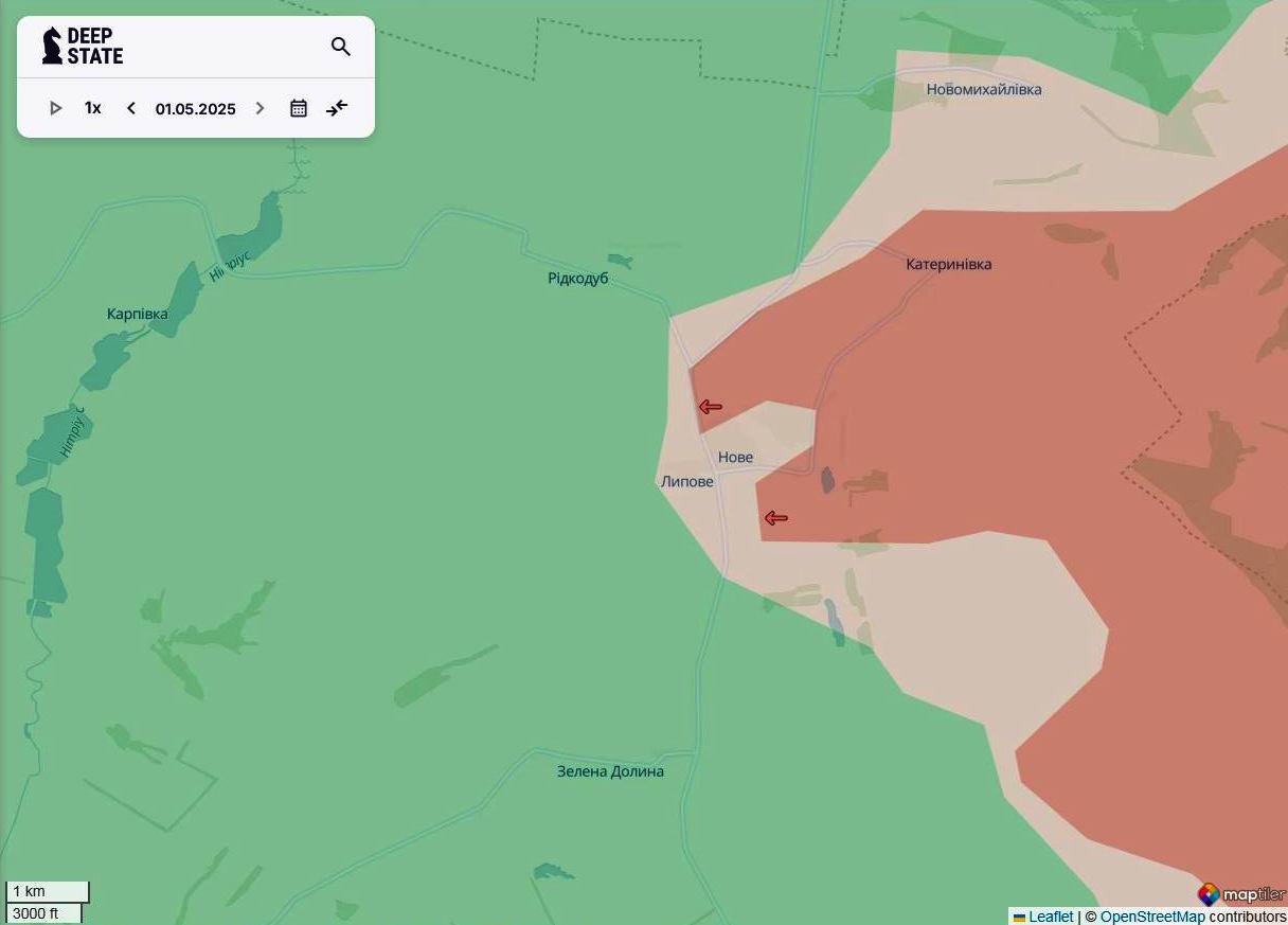 Линия фронта на лиманском направлении по состоянию на 1 мая/DeepStateMAP