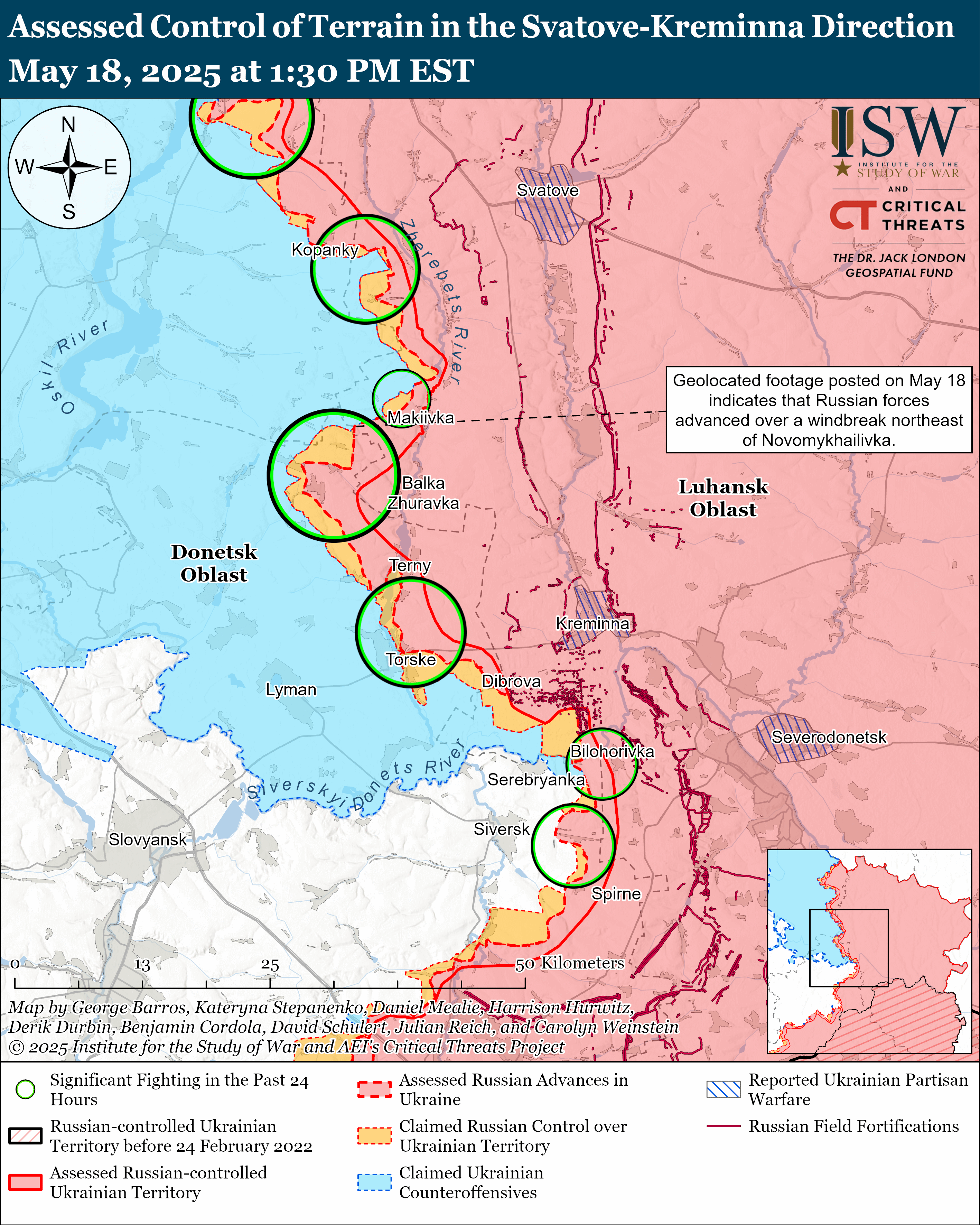 Лінія фронту на лиманському напрямку станом на 18 травня/ISW