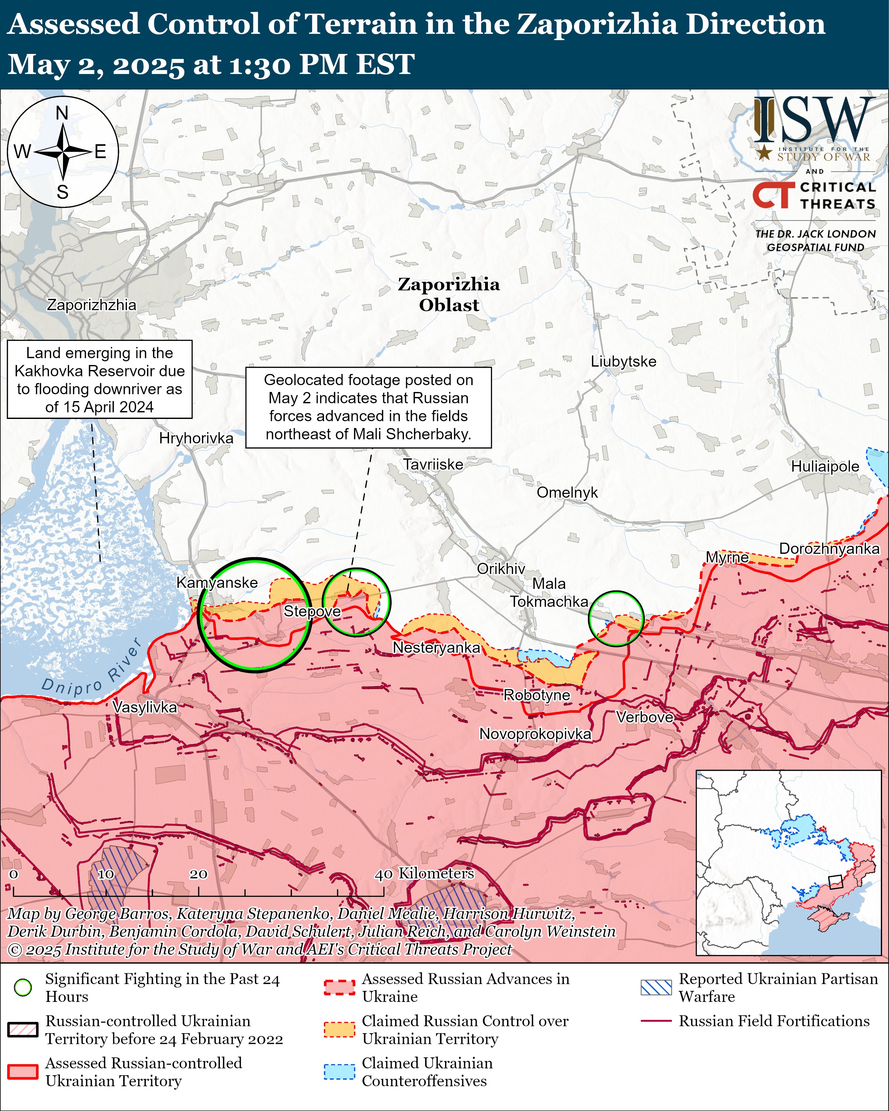 Линия фронта на Ореховском направлении по состоянию на 2 мая/ISW