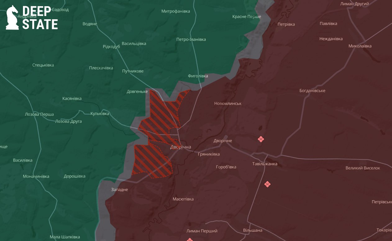Лінія фронту в районі Дворічної станом на 12 червня/DeepStateMAP