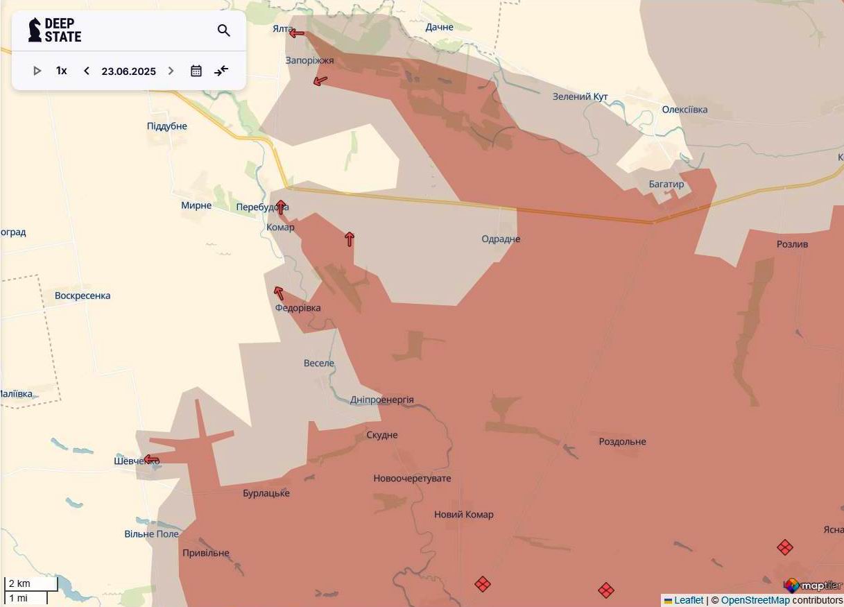 Лінія фронту на новопавлівському напрямку станом на 23 червня/DeepStateMAP