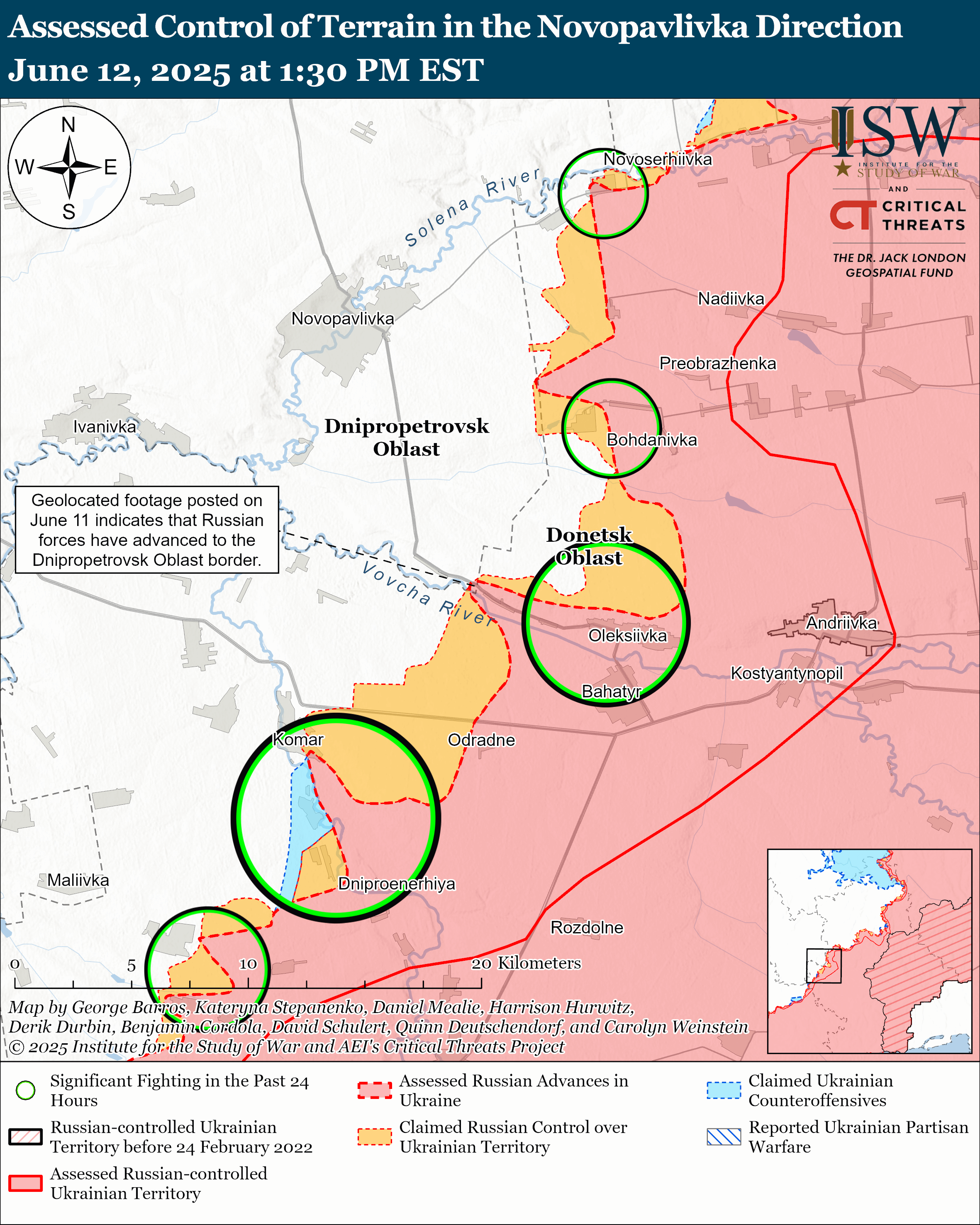 Лінія фронту на новопавлівському напрямку станом на 12 червня/ISW