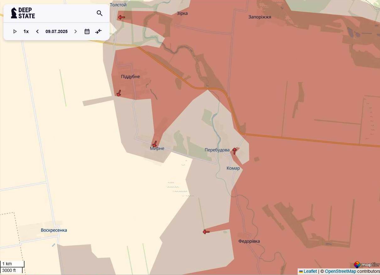Лінія фронту на новопавлівському напрямку станом на 9 липня/DeepStateMAP
