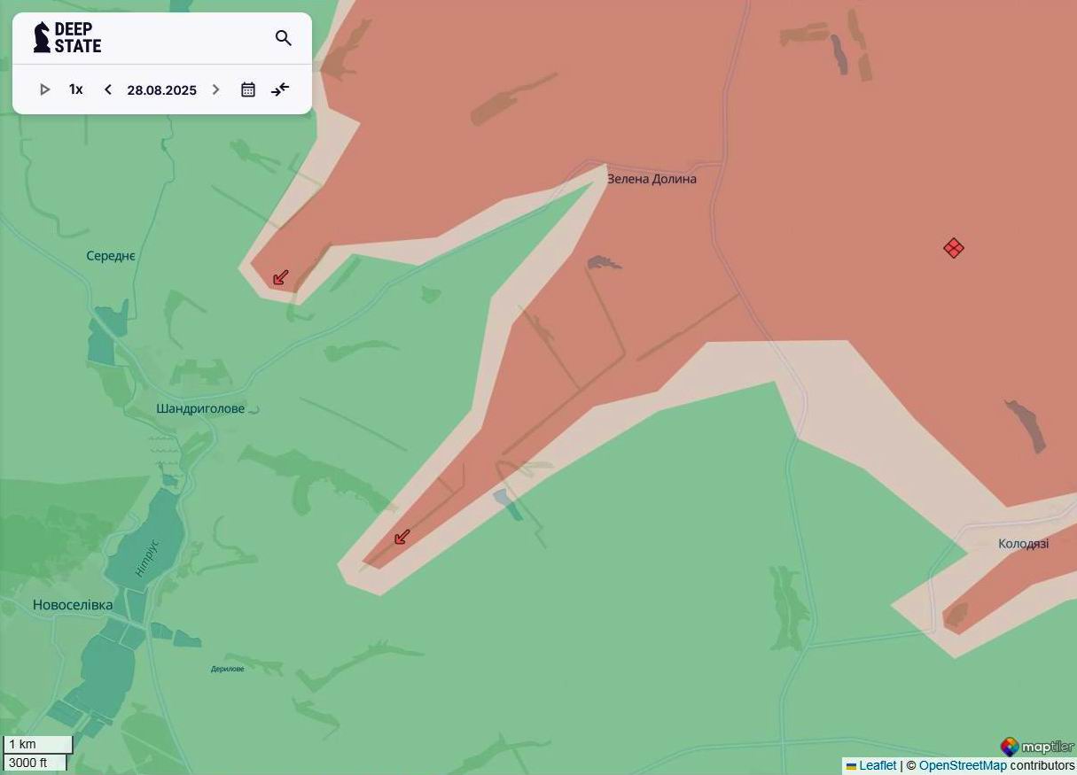 Лінія фронту на лиманському напрямку станом на 28 серпня/DeepStateMAP