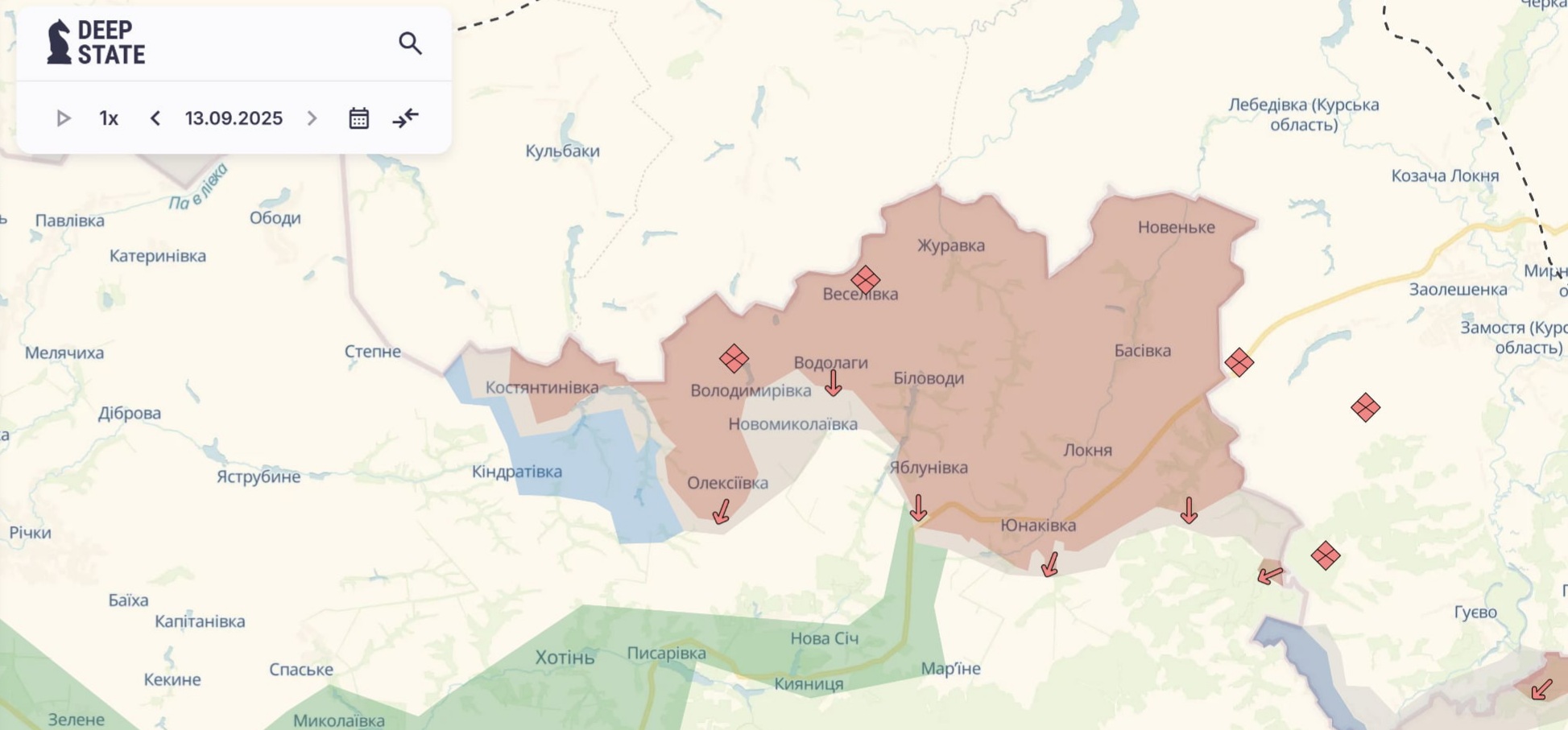 Ориентировочная карта боевых действий на 14 сентября в 11:10/DeepStateMap