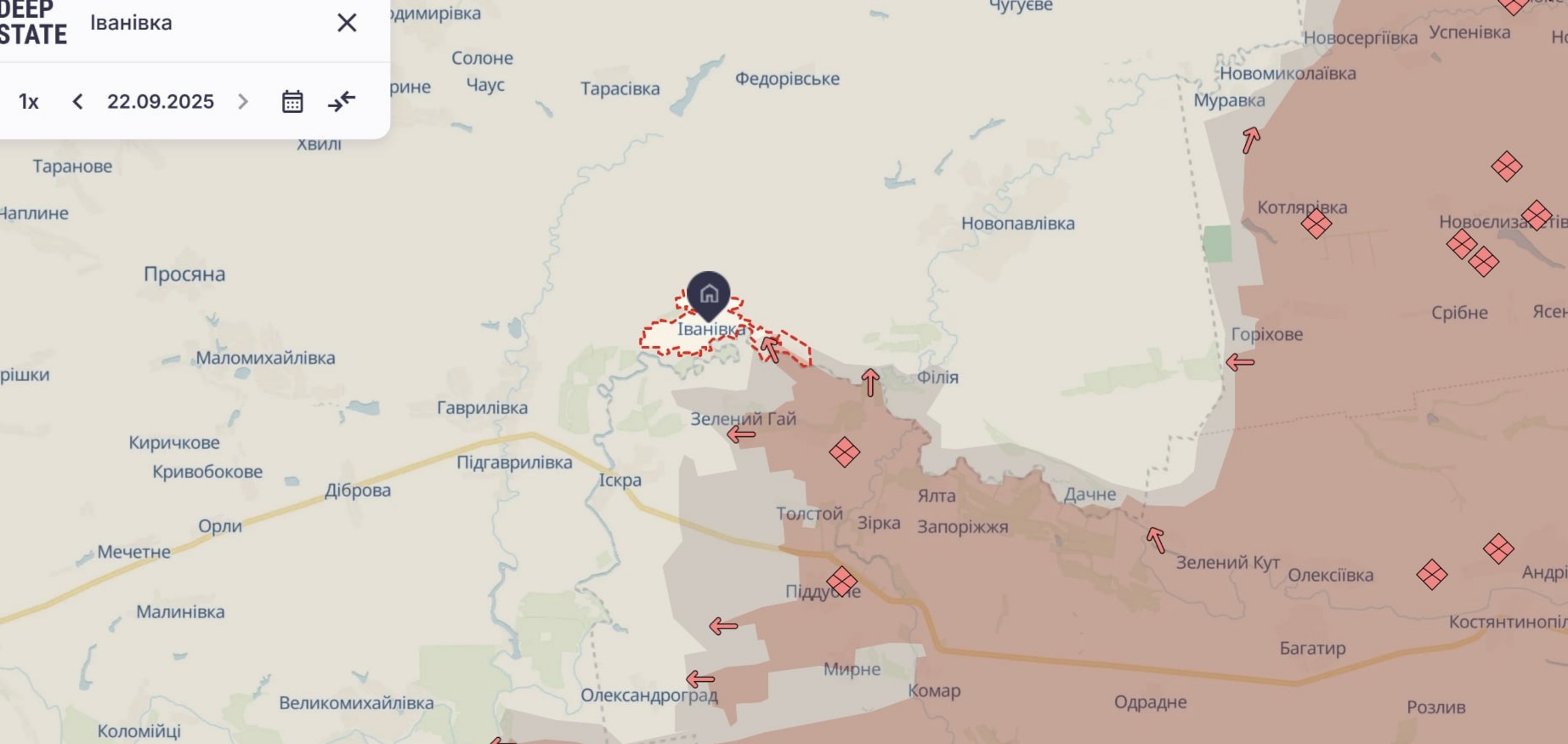 Ориентировочная карта боевых действий на 23 сентября в 10:04/DeepStateMap