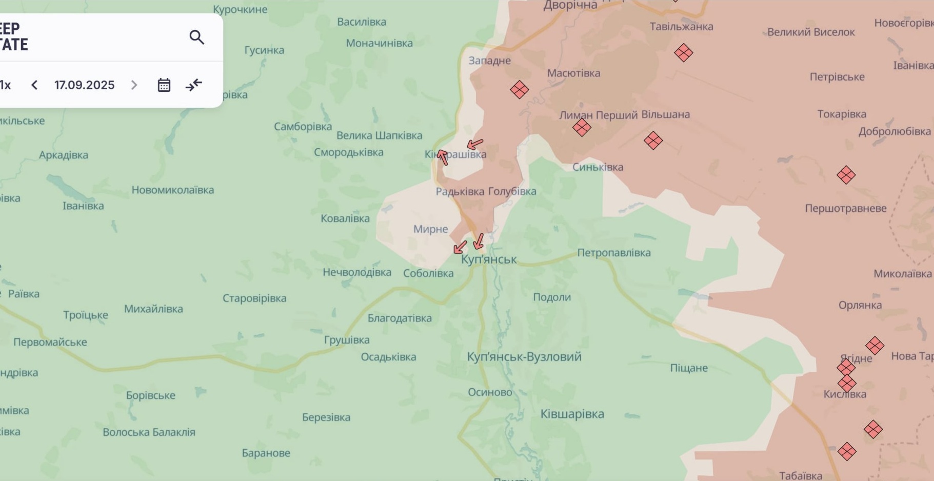 Ориентировочная карта боевых действий по состоянию на 18 сентября в 11:20/DeepStateMap