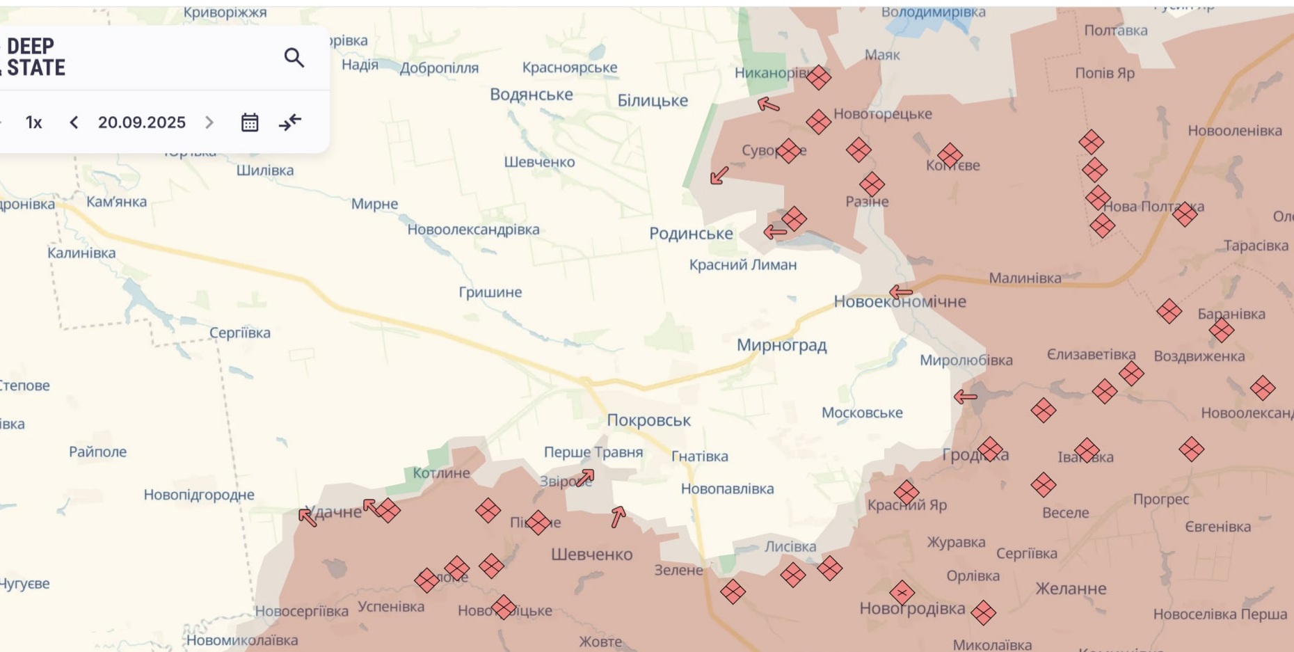 Ориентировочная карта боевых действий на 21 сентября в 16:40/DeepStateMap