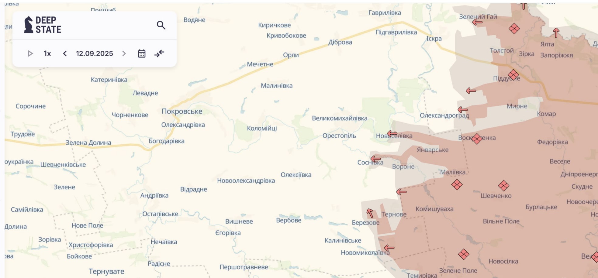 Ориентировочная карта боевых действий на 13 сентября в 10:51/DeepStateMap