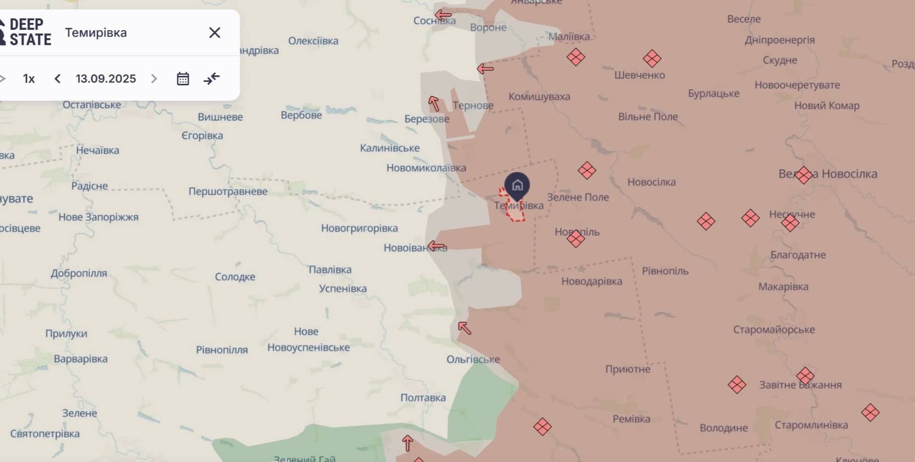 Ориентировочная карта боевых действий по состоянию на 14 сентября в 11:10/DeepStateMap