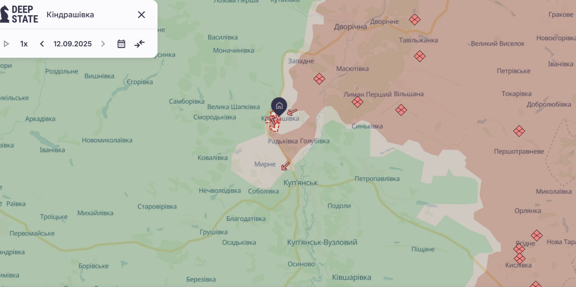 Ориентировочная карта боевых действий на 13 сентября в 10:51/DeepStateMap