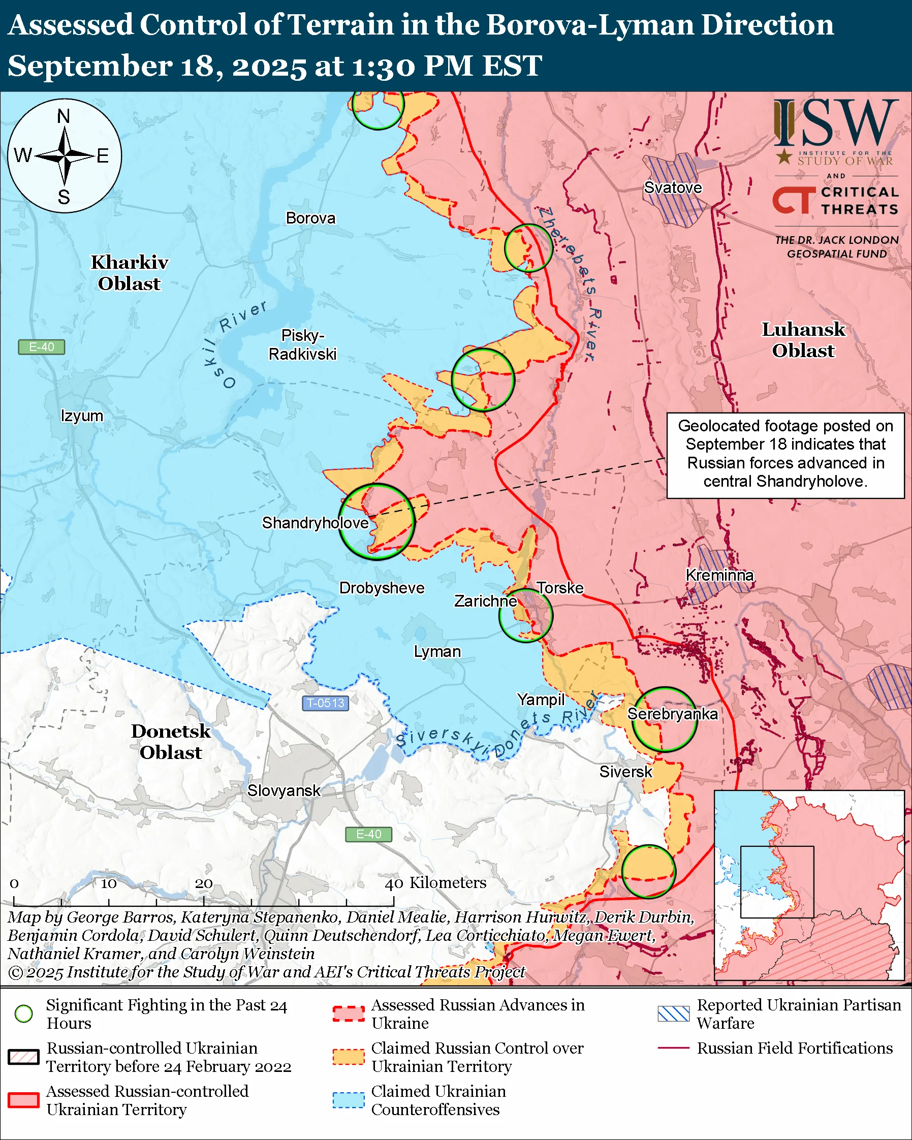 Лінія фронту на лиманському напрямку станом на 18 вересня/ISW