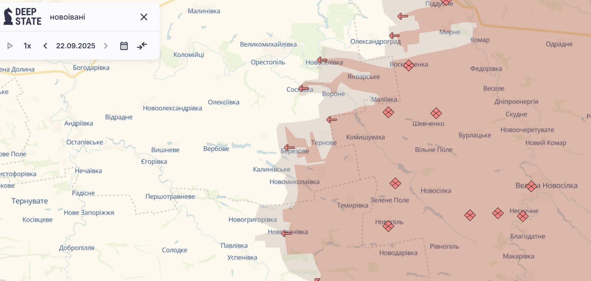 Ориентировочная карта боевых действий на 23 сентября в 10:04/DeepStateMap