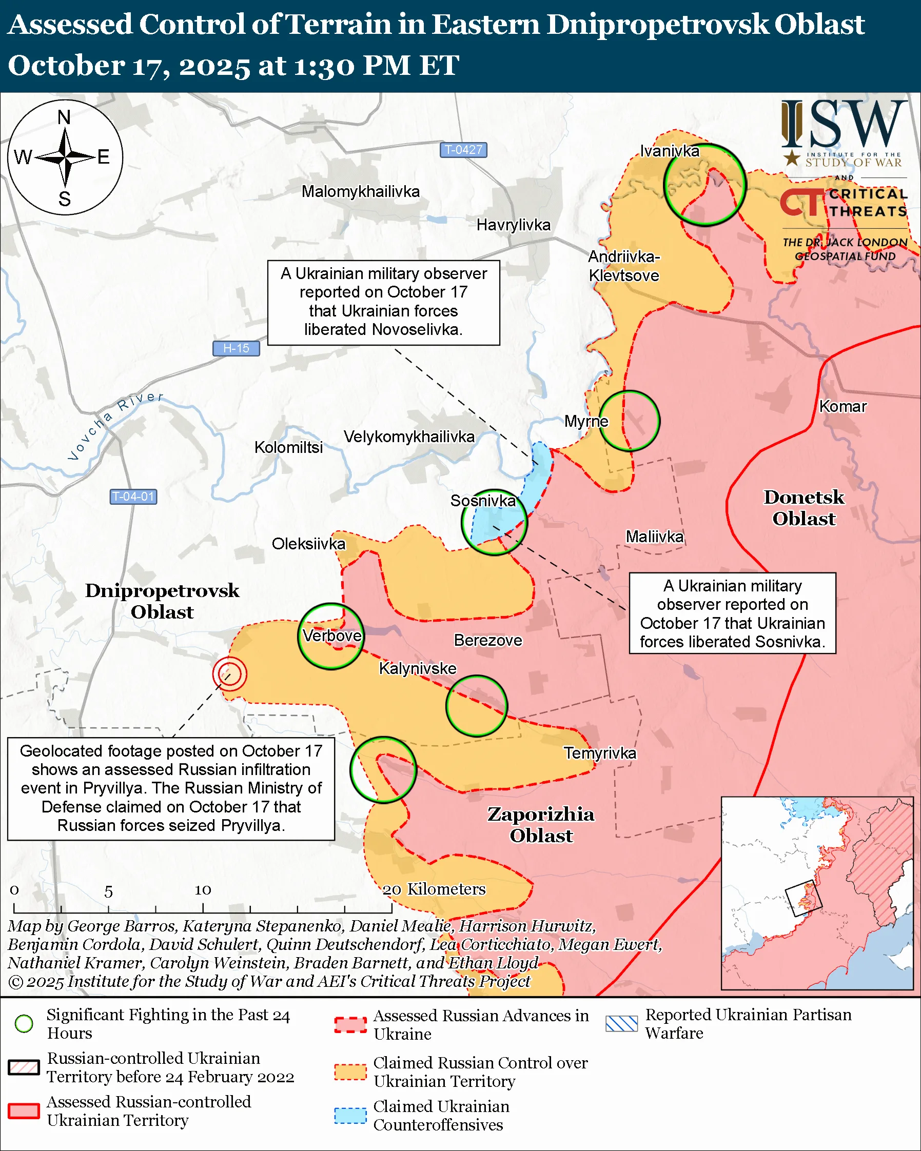Лінія фронту на олександрівському напрямку станом на 17 жовтня/DeepStateMAP