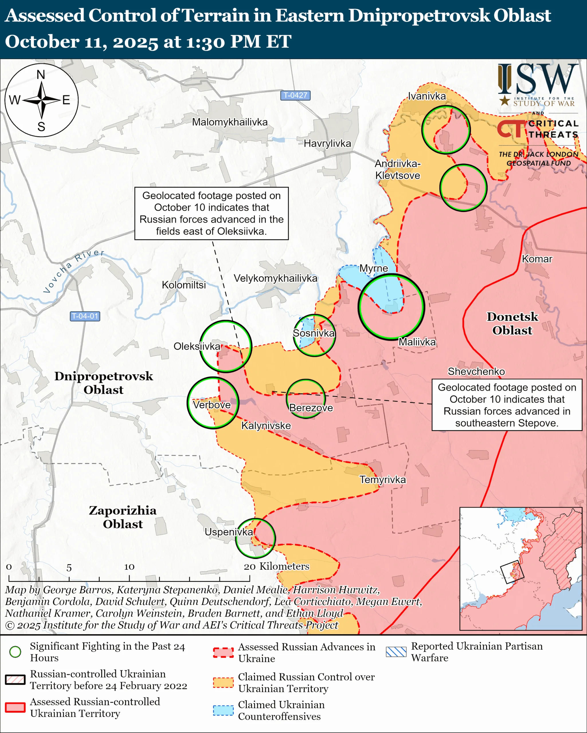 Лінія фронту на сході Дніпропетровської області станом на 11 жовтня/ISW