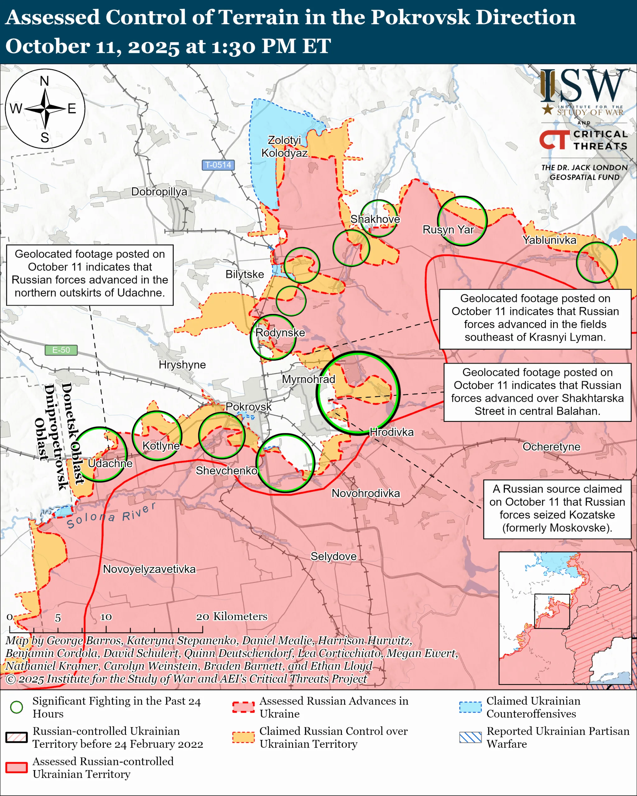 Лінія фронту на півночі покровського напрямку станом на 11 жовтня/ISW