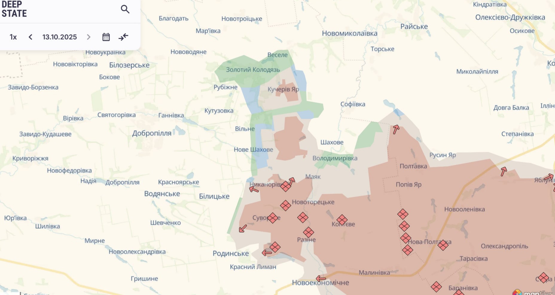 Ориентировочная карта боевых действий на 14 октября в 16:10/DeepStateMap