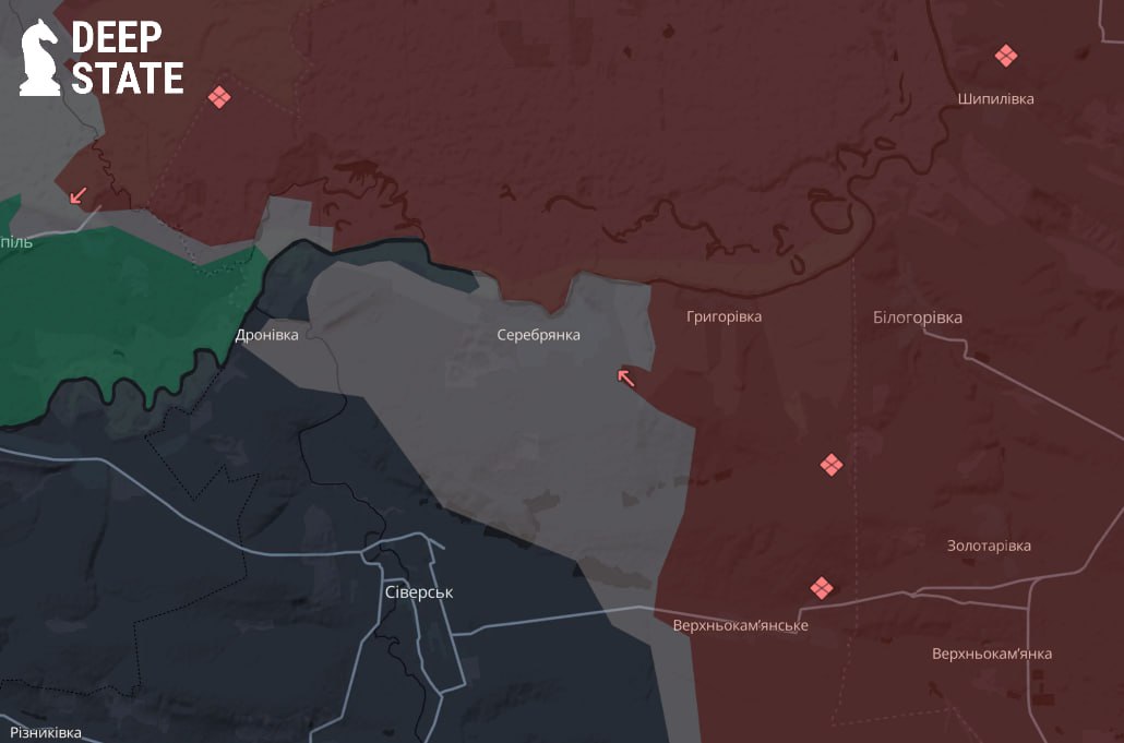 Лінія фронту в районі Серебрянки станом на 13 жовтня/DeepStateMAP