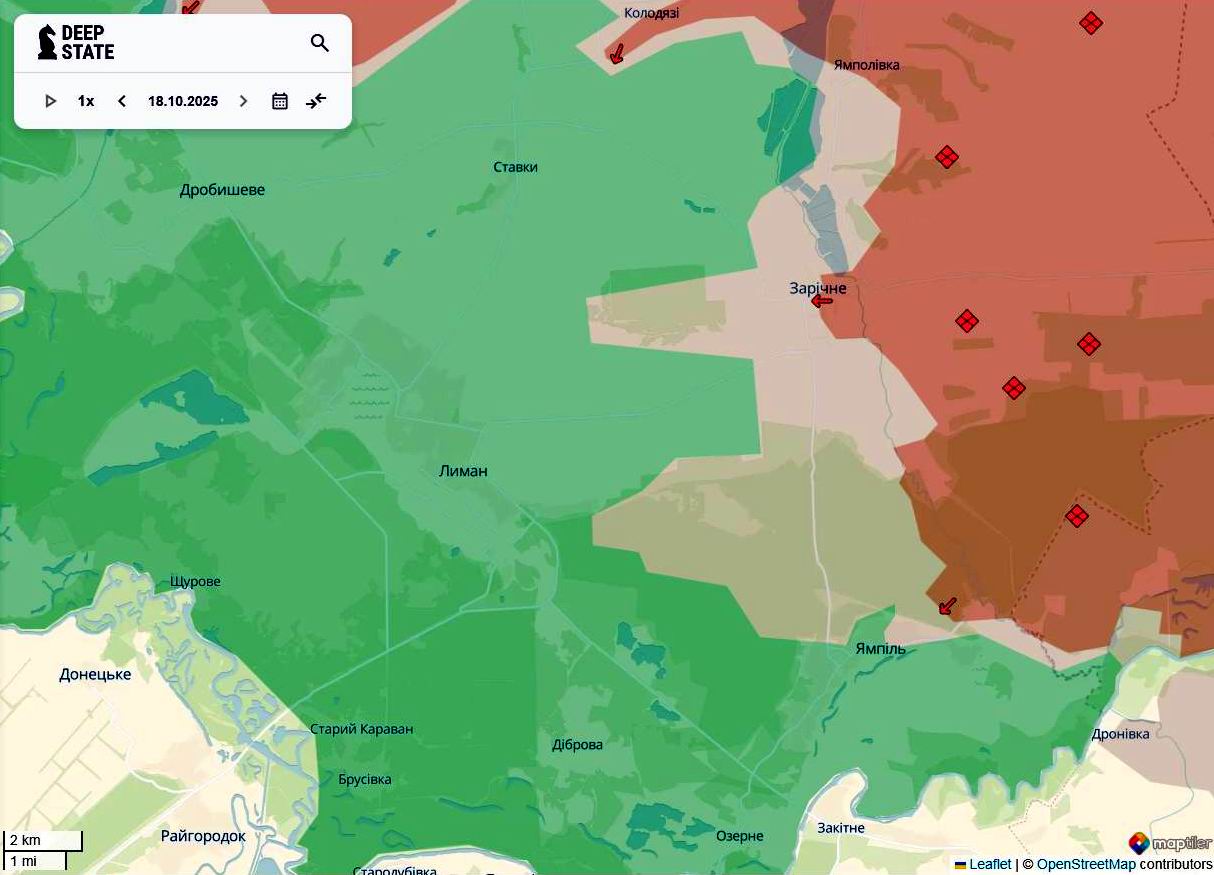 Лінія фронту в районі Куп’янська станом на 18 жовтня/DeepStateMAP