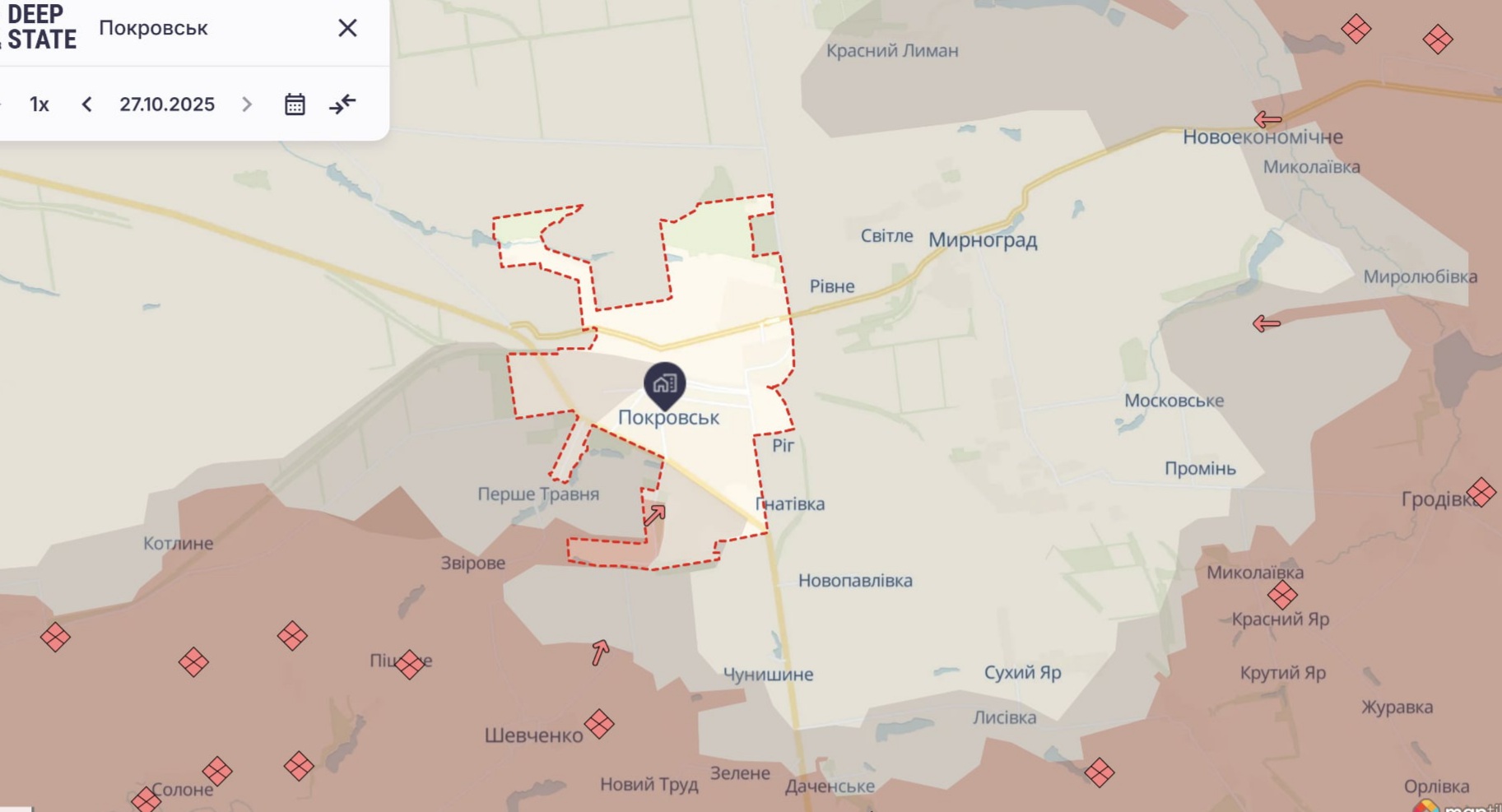 Ориентировочная карта боевых действий на 28 октября в 14:50/DeepStateMap