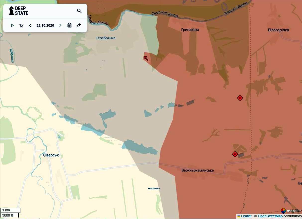 Лінія фронту на лиманському напрямку станом на 22 жовтня/DeepStateMAP