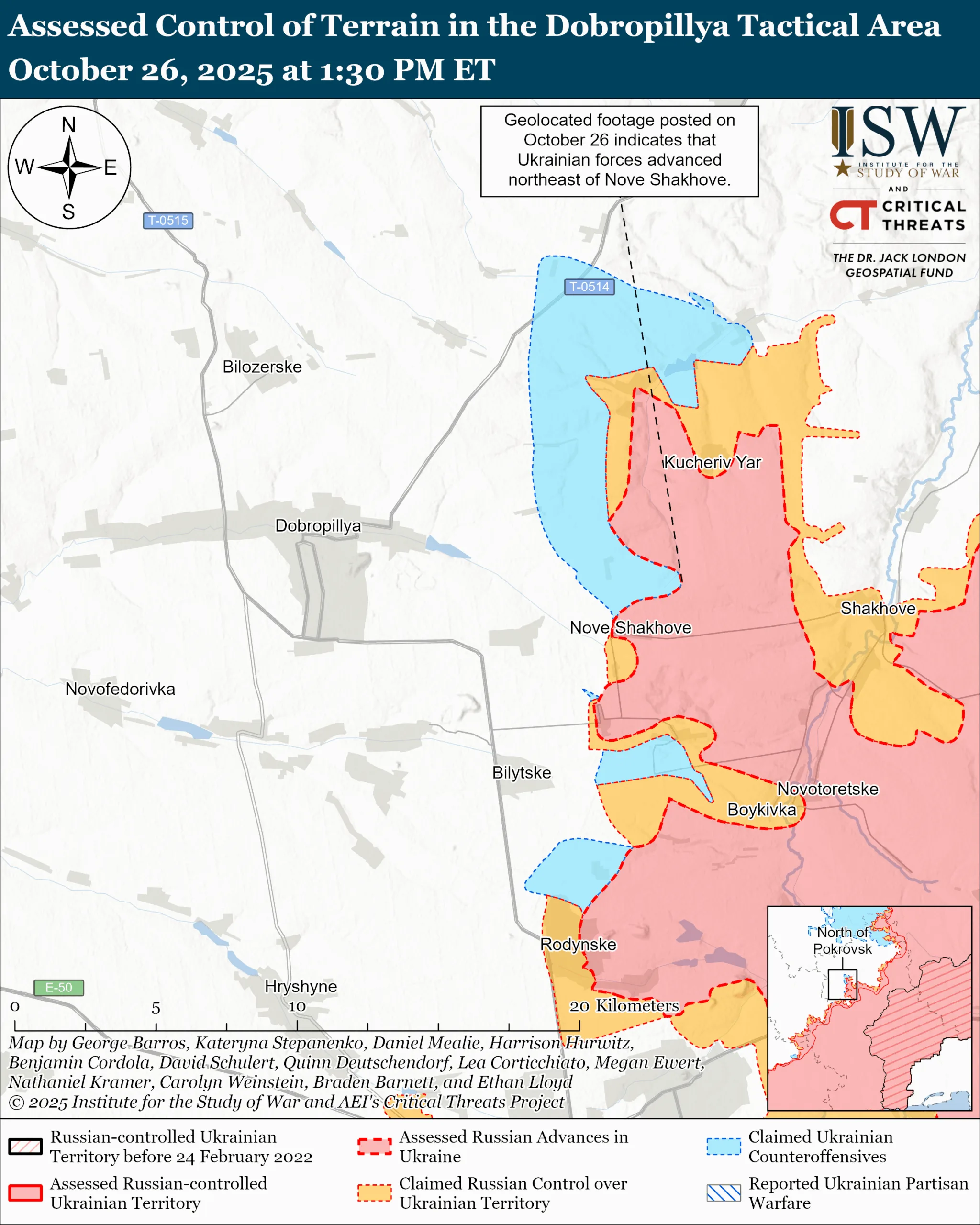 Лінія фронту в районі Добропілля станом на 26 жовтня/ISW